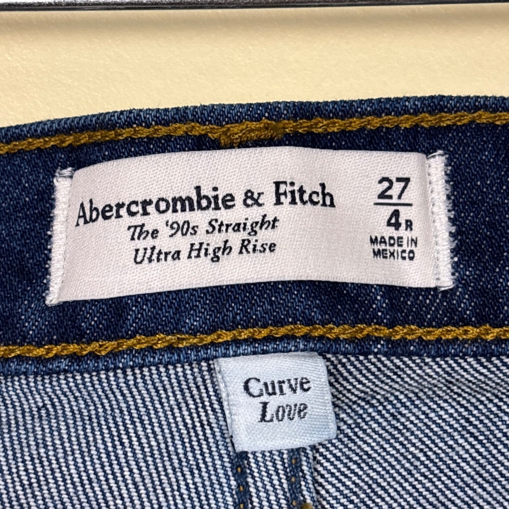 ABERCROMBIE & FITCH Curve High Rise 90s Straight Jeans Dark Marble Women Size 27 - Picture 4 of 15